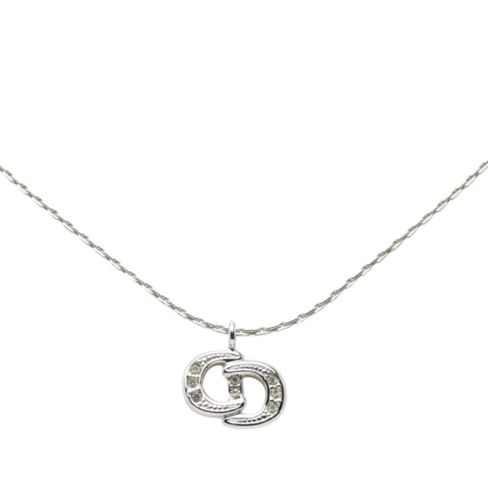 Christian Dior Dior Cd Logo Chain Pendant Necklace, Silver Metal Rhinestone, ...